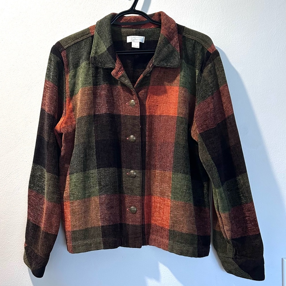 Vintage Green/ Orange Plaid Shirt Jacket Vintage Large, modern S/M Buttons